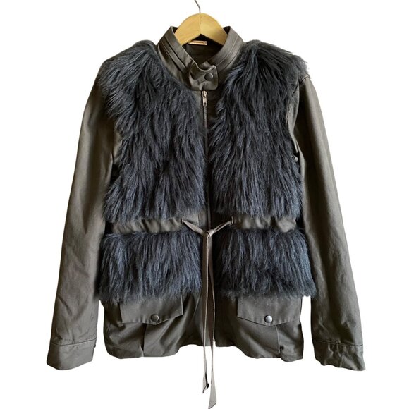 Loeffler Randall Faux Fur Utility Jacket Brown Taupe Women’s Size 8 - Picture 1 of 13